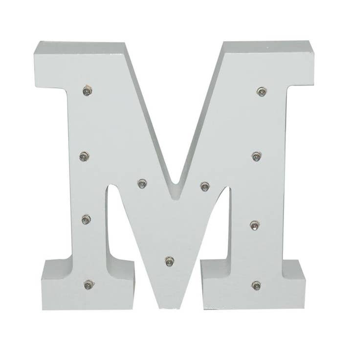 VIT TRÄBOKSTAV MED LED-LAMPOR - M för wholesale av Aktual / Dekora Import S.A