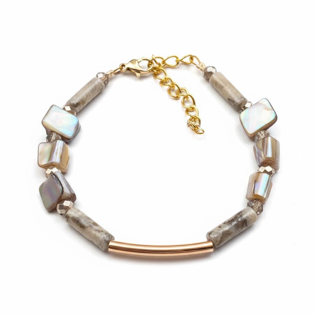 Gist Jewellery - Wholesale Beaded Bracelet - CSTB04 - Shell and Gemstone column bracelet - Cream, Pearl