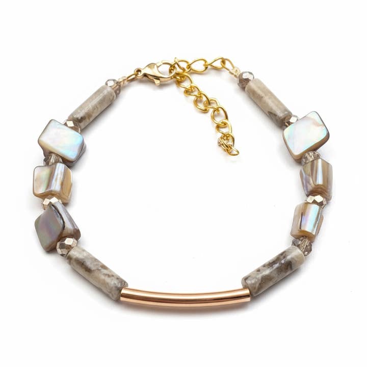 Gist Jewellery - Wholesale Beaded Bracelet - CSTB04 - Shell and Gemstone column bracelet - Cream, Pearl0