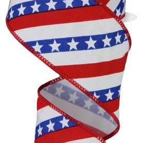 General Wholesale Inc - Wholesale Ribbon - Gift Wrapping - 2.5" x 10yd Diagonal Stripes with Stars patriotic ribbon