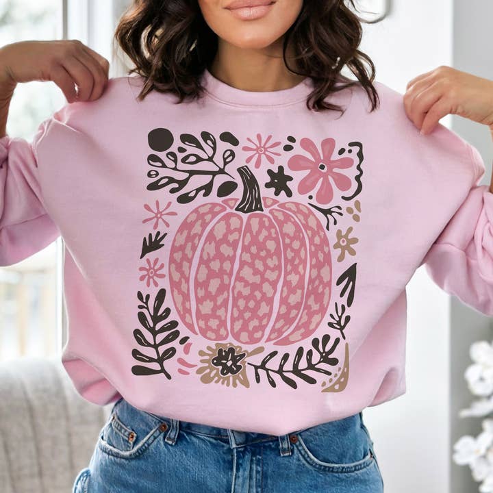 Boho Herbst Kürbis Crewneck Sweatshirt für den Großhandel von DaisyChainDesignCo