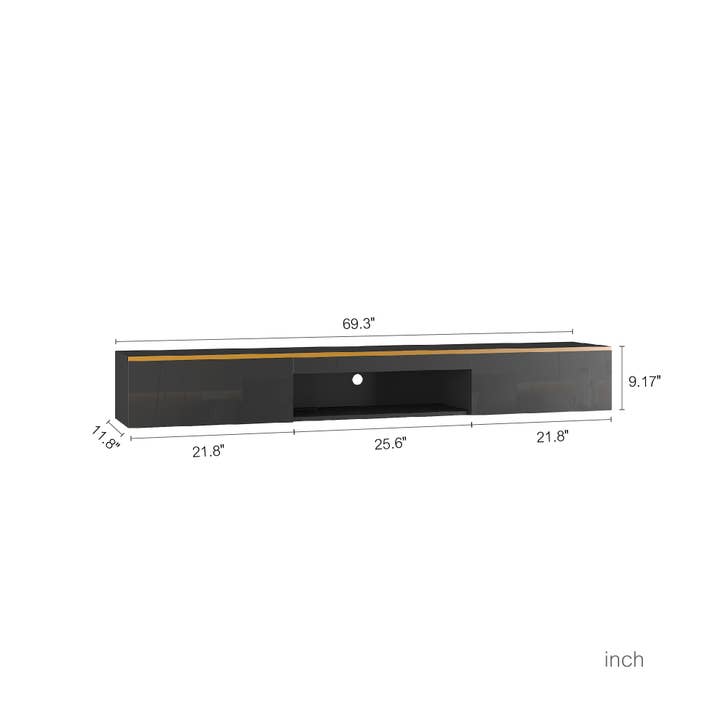 39F Inc. - Wholesale Console Table - 67" Floating TV Stand, 16 Color LEDs, Wall Mounted, Black20