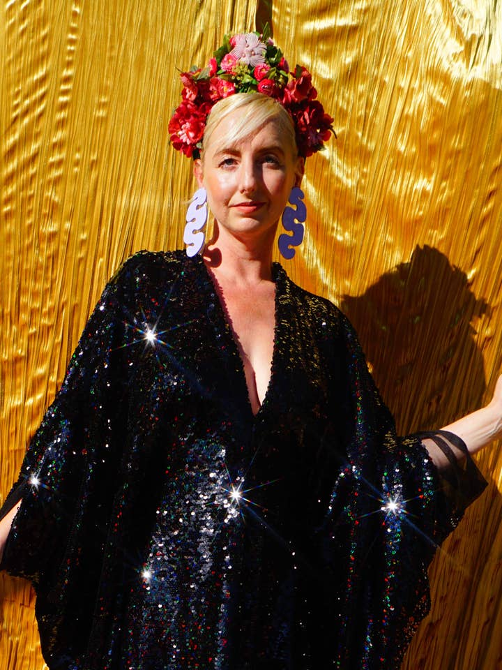 Fumbalinas - Wholesale Kaftan - Women's - Petrol Black Holographic Sequin Maxi Kaftan Gown/Kimono Robe