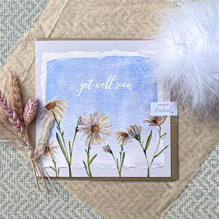 Floral card - Daisy - Get Well Soon for wholesale by Drawn by Rachael
