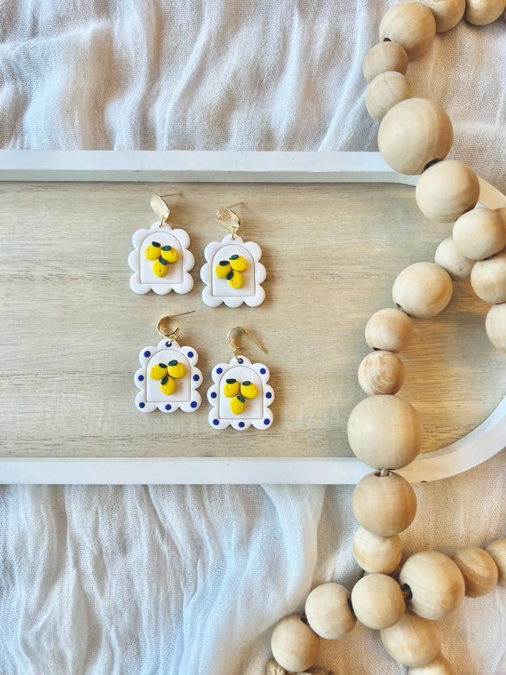 Sorrento-Zitronen-Ohrringe, Zitronen-Ton-Ohrringe, Zitronen-Ohrringe für den Großhandel von SeizeTheClayJewelry