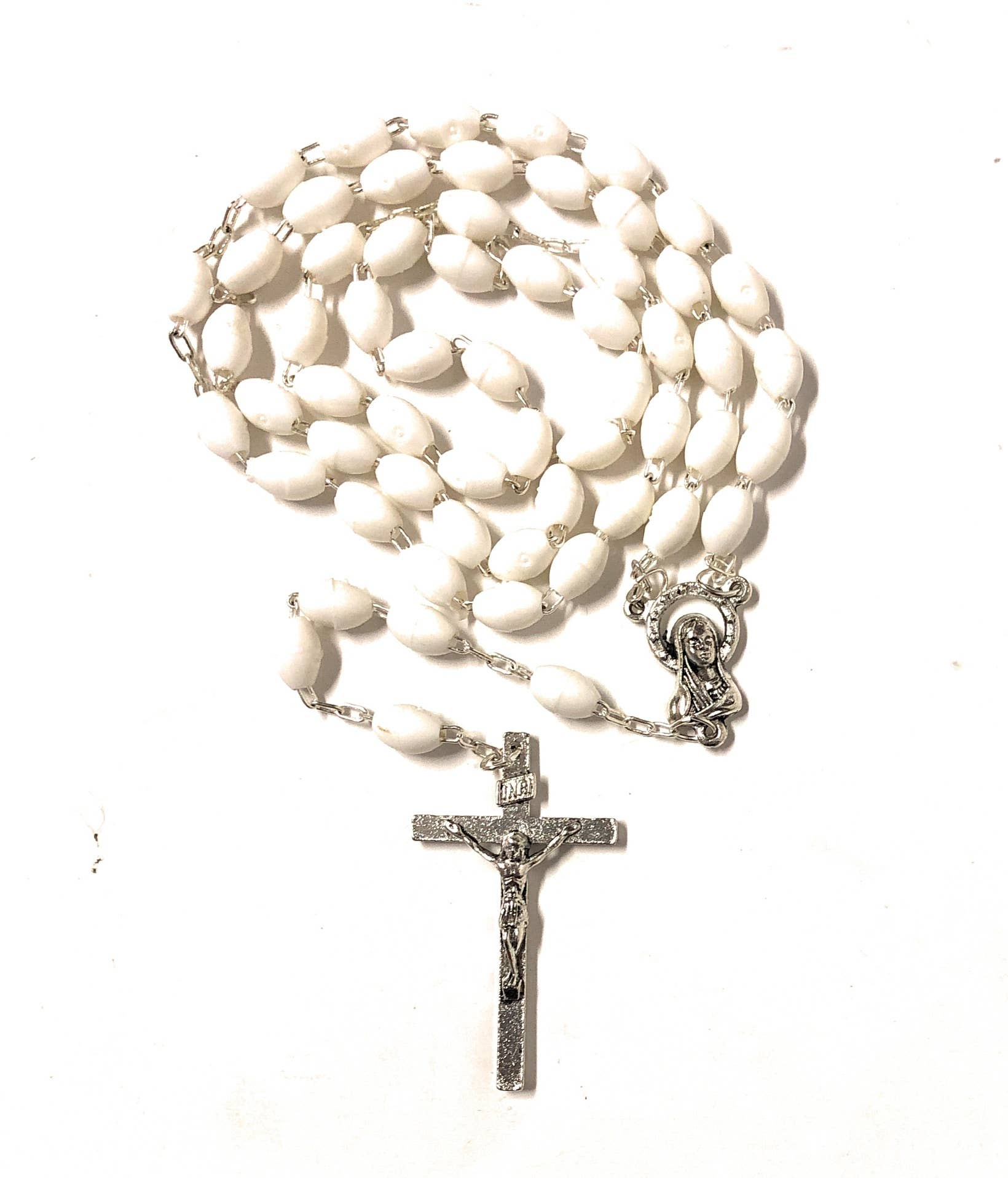 Costa Articoli Religiosi - Wholesale Prayer Beads Necklace - White plastic rosary mm. 8x6