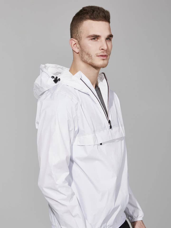 O8 Lifestyle - Wholesale Raincoat - Men's - White Quarter Zip Packable Rain Jacket