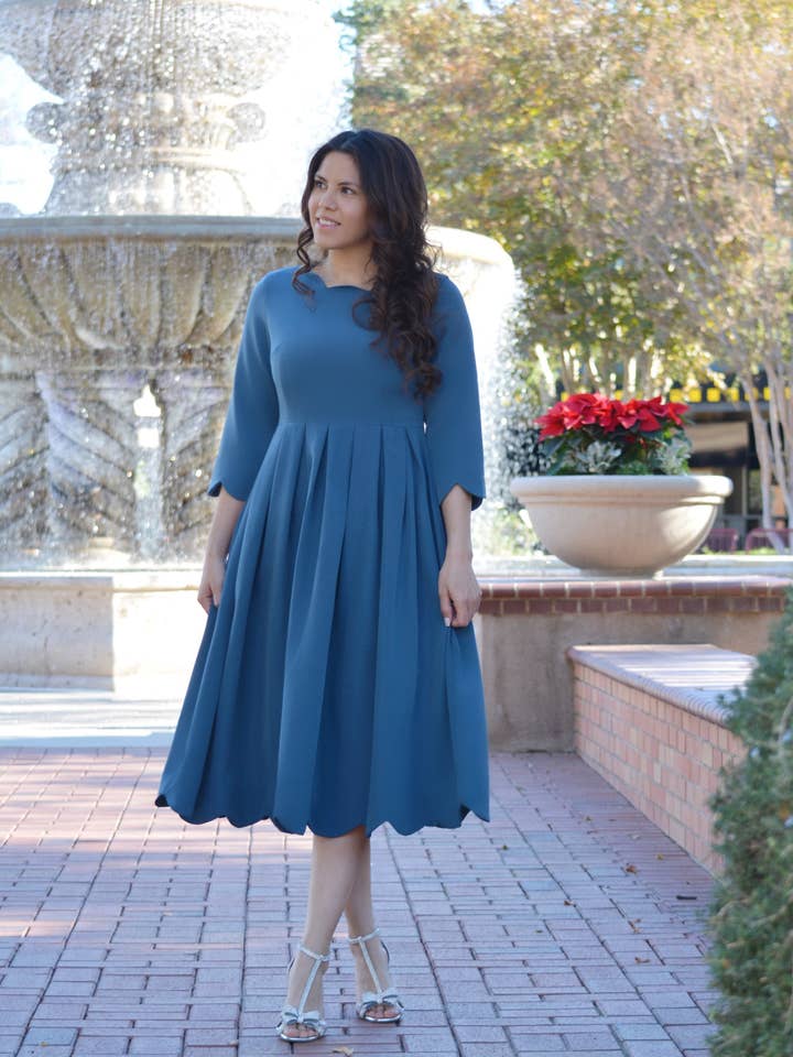 Berlin Teal Scalloped Dress for wholesale by Skirt Society