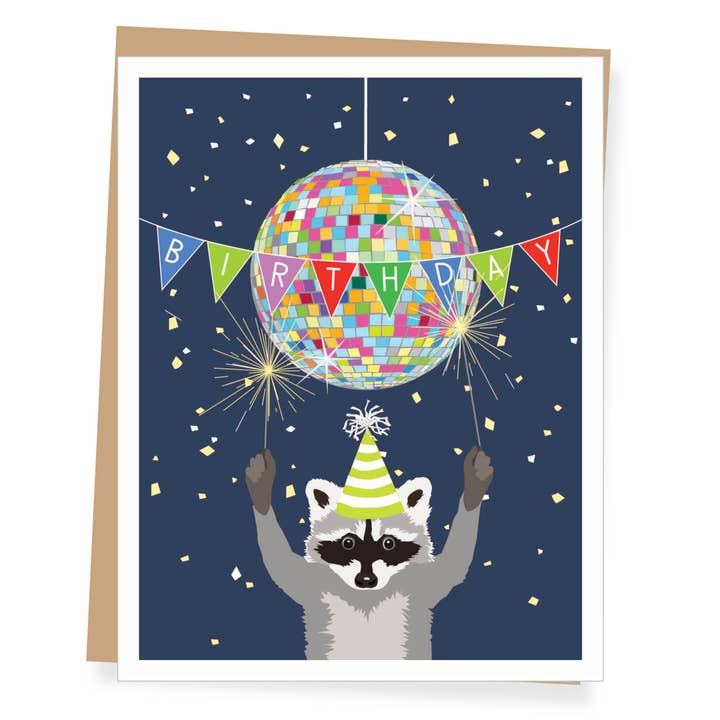Carte d'anniversaire Disco Raccoon pour la vente par Apartment 2 Cards