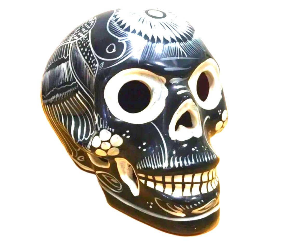 Sanyork Fair Trade - Wholesale Decorative Figurine - Sugar Skull Small Double Fired Ceramic 4.5" x 4.5" Mexico Fo1