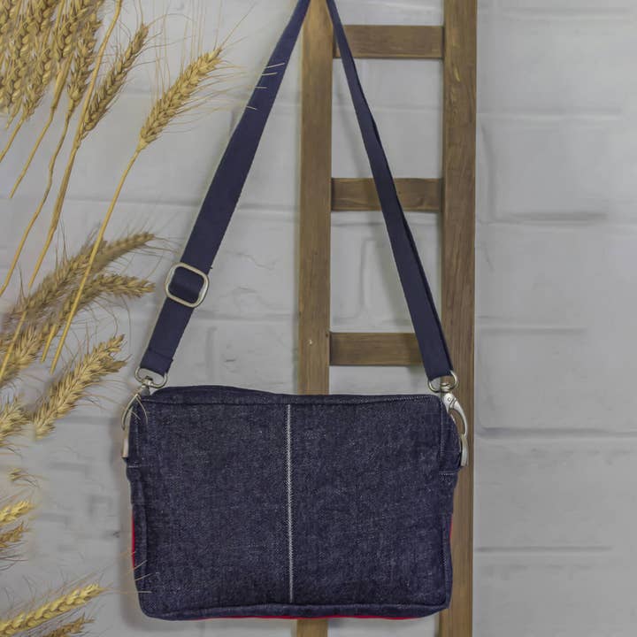 Handcrafted Upcycled Denim Crossbody Sling Bag For Women for wholesale by Zwende