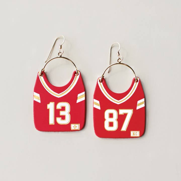 Nickel and Suede - Wholesale Dangle Earrings - Kansas City Football Jersey Earring #13 & #87