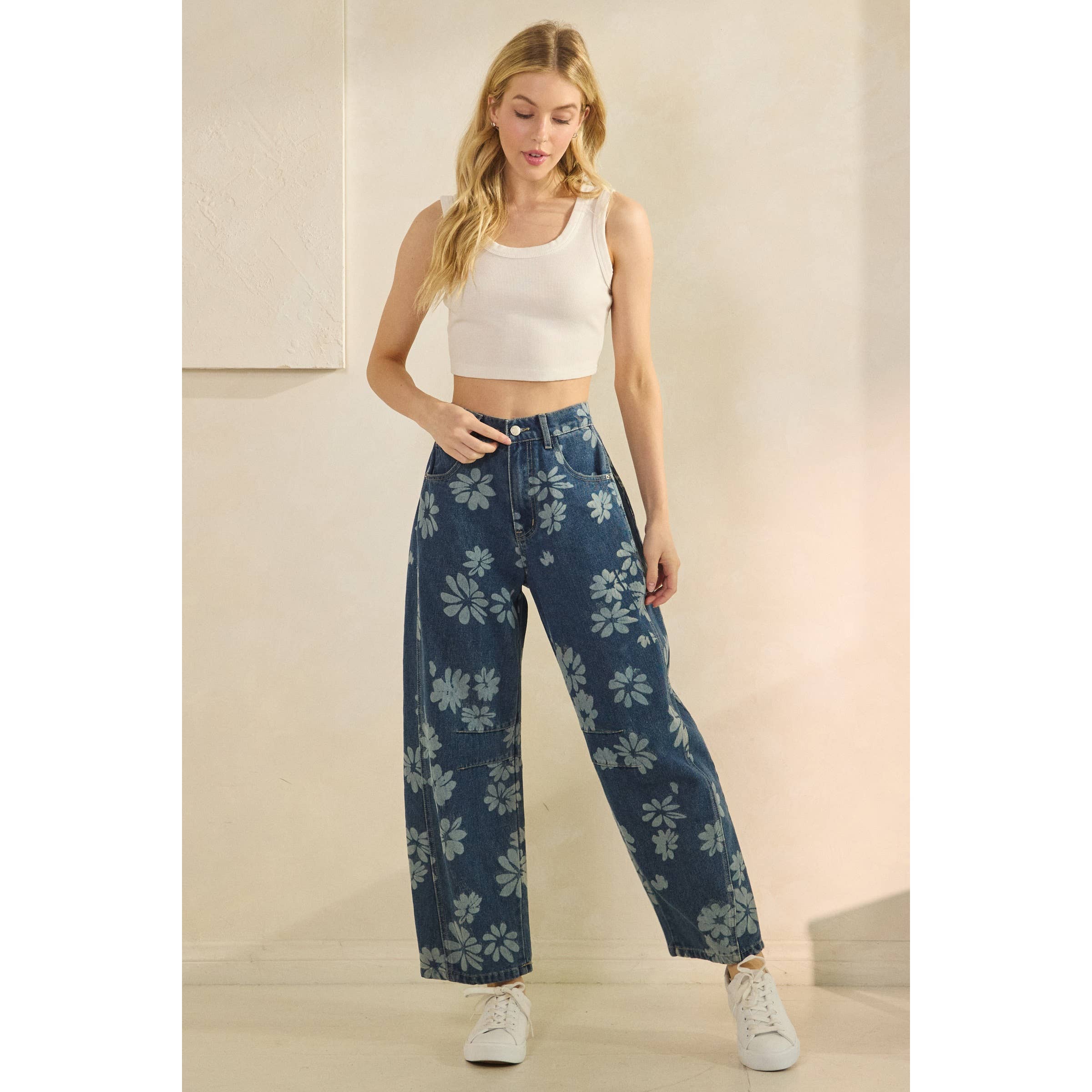 Med Wash Floral Denim Pants for wholesale on Faire6