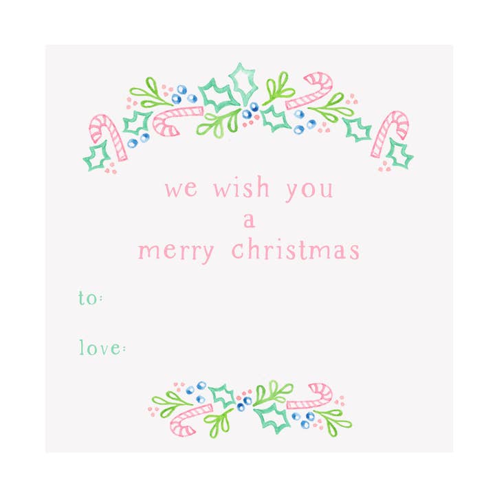 Pink Candy Cane Holiday Gift Tag for wholesale by Brake Ink Stationery