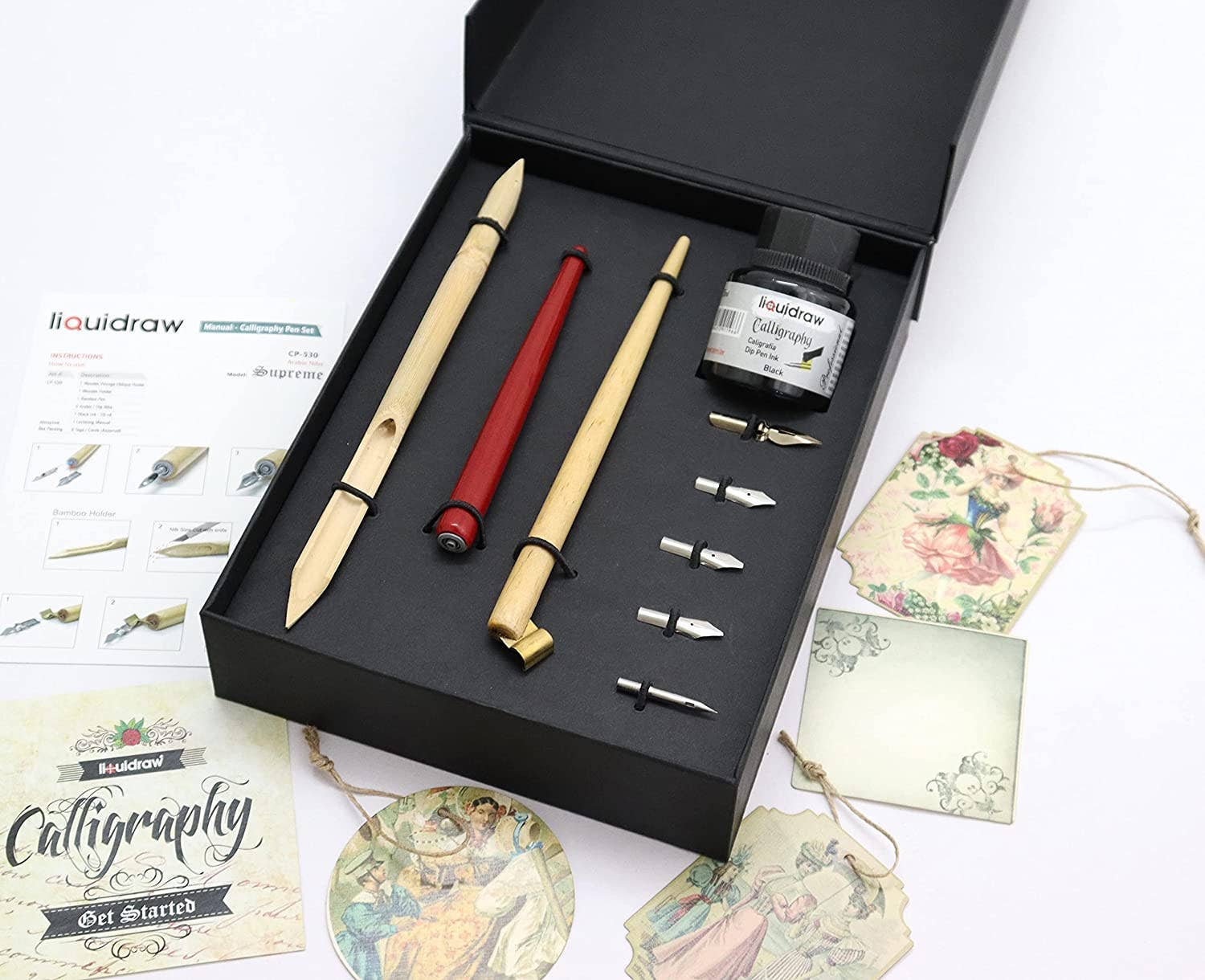 Liquidraw - Wholesale DIY Craft Kit - Liquidraw Arabic Calligraphy Set Dip Pen Nibs Holder Set Bamboo Pens Wooden Pen With Black Calligraphy Ink Set Left Hand For Artists, Beginners, Adults & Kids