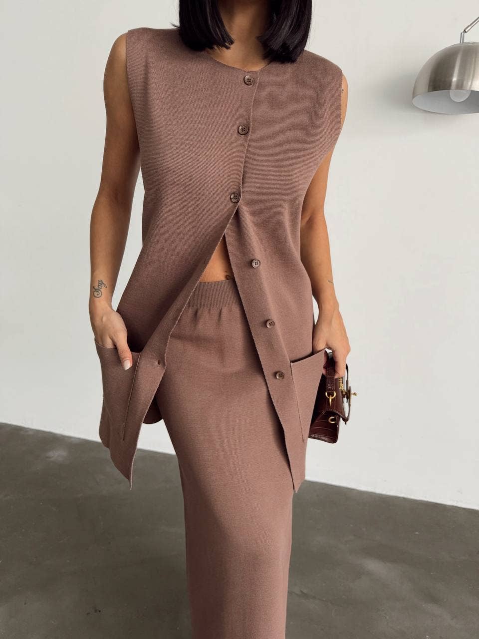 Design company-Fatma Balkir - Venta al por mayor Conjuntos de top y falda - Mujer - Conjunto de falda larga de punto y blusa sin mangas4