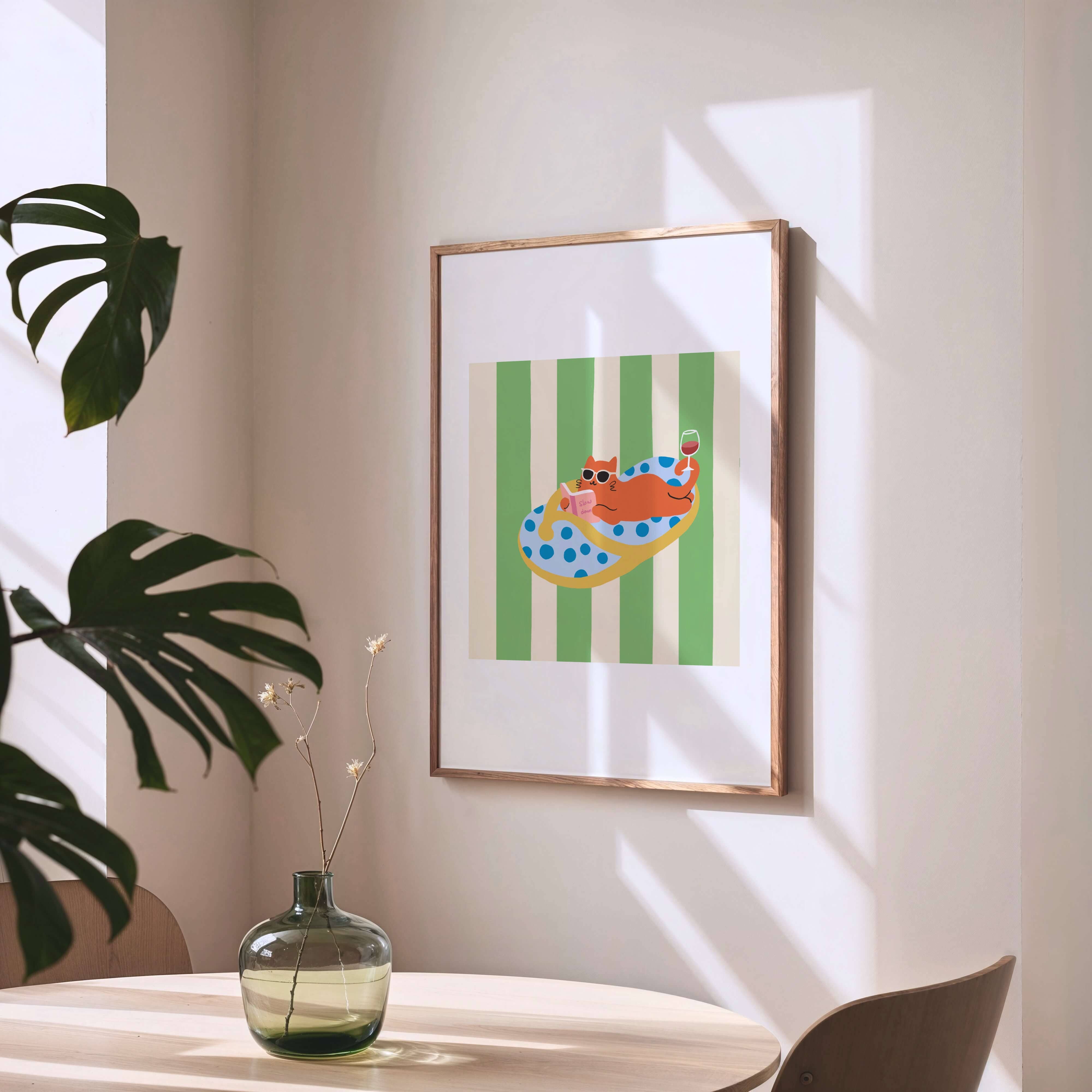 Angela Wan Art - Wholesale Art Print - "Slow Down – Slipper Life Series" Matted Print with Island Vibes4