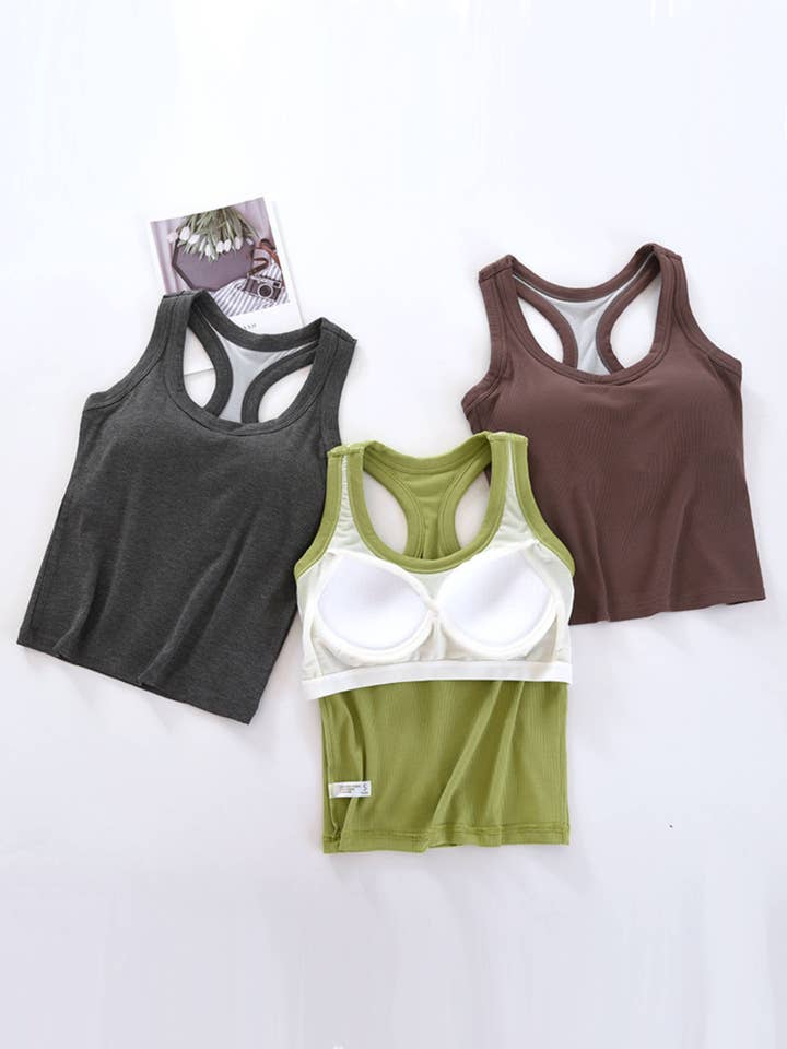 Athleisure Built-in bra Racer back Cropped Rib tank top for wholesale by Rosa Clothing