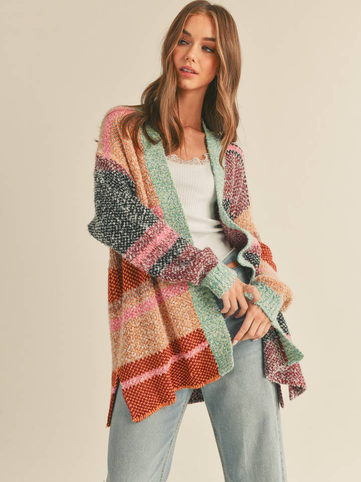 &MERCI - Wholesale Cardigan - Women's - OVERSIZED COLOR BLOCK CARDIGAN MSW1003812