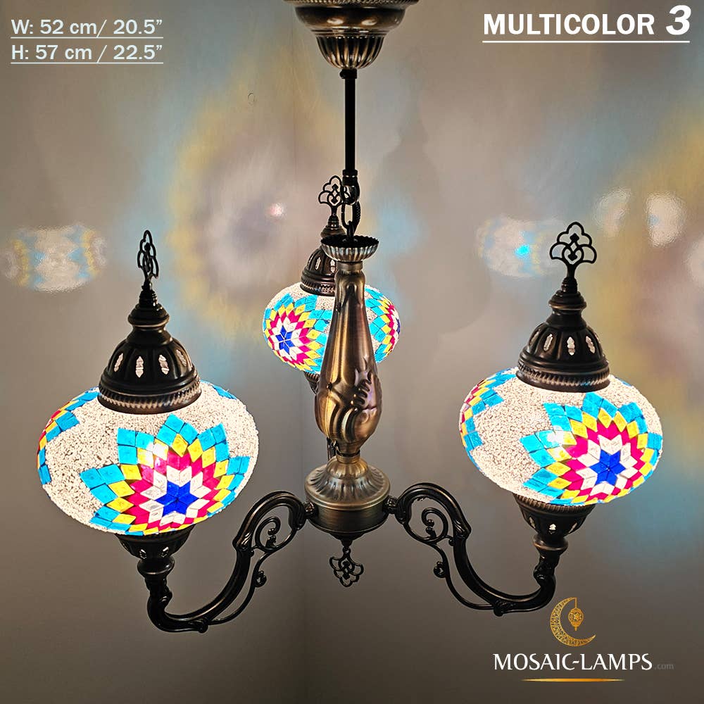 Mosaic Lamps – Candeeiro/lâmpada suspensa por atacado – Mosaico 3 Globo Feito à Mão Turco Marroquino Árabe Oriental Boh12