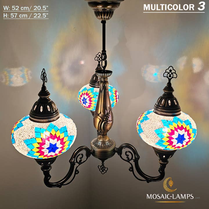 Mosaic Lamps – Candeeiro/lâmpada suspensa por atacado – Mosaico 3 Globo Feito à Mão Turco Marroquino Árabe Oriental Boh12