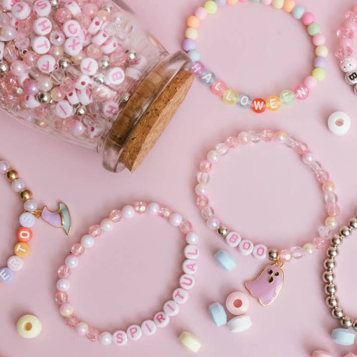 Jewelry Made by Me - Wholesale DIY Jewelry - Kids - BOO Pastel Pink Letter Bead & Ghost Charm DIY Bead Jar2