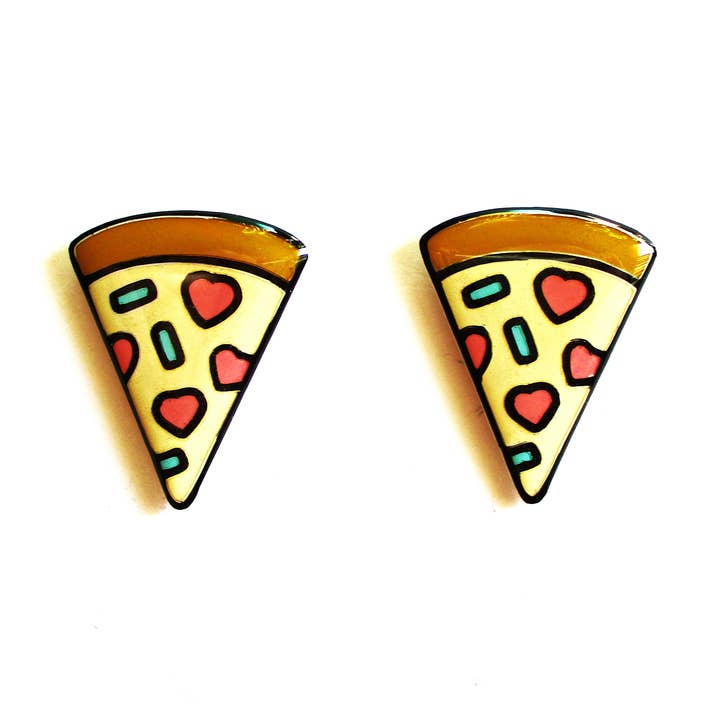Pizza Heart Earrings - Handpainted Stud Earrings - Handmade for wholesale by Wuve