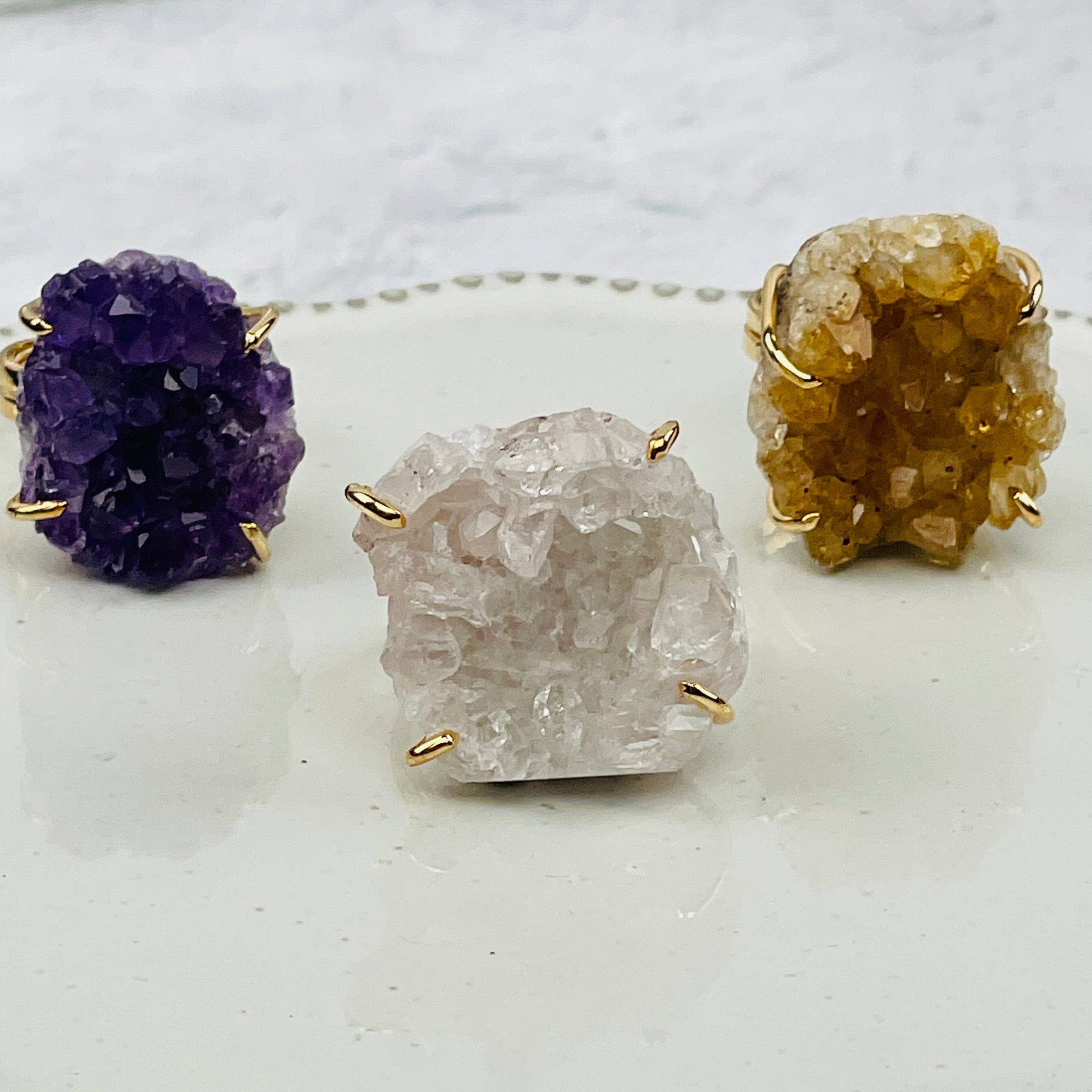 Rock Paradise - Wholesale Cocktail/Statement Ring - Crystal Cluster Ring Amethyst Citrine Crystal Quartz -3