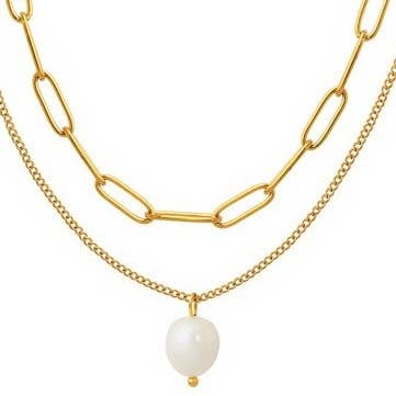 GOLD 18K STAINLESS STEEL TARNISH FREE PEARL NECKLACE | 40NK379 for wholesale on Faire