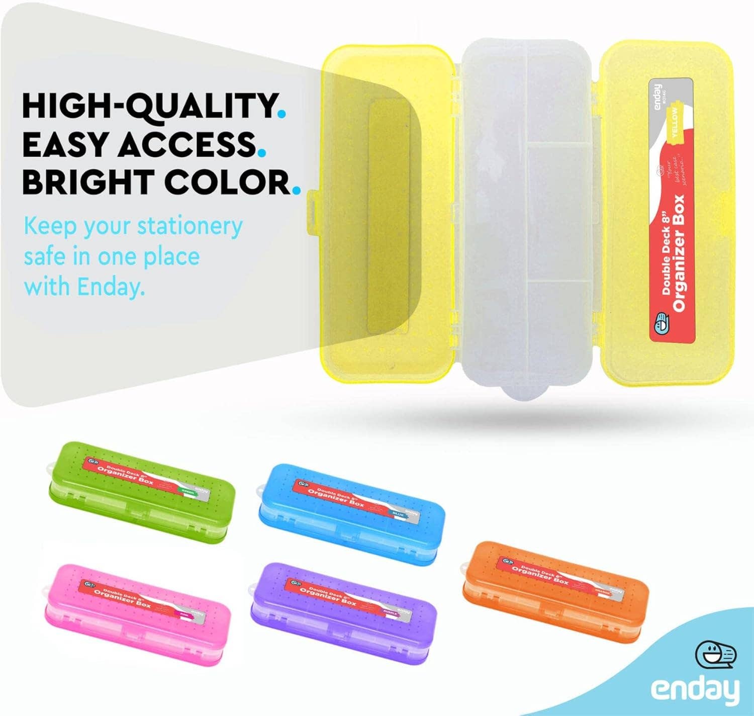 enday - Wholesale Pencil Case/Pouch - Pencil Case 8" Bright Color Double Deck Organizer Box1