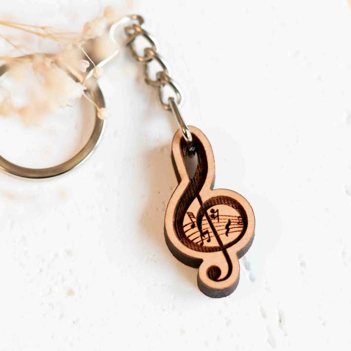 Music Note Cherry Wood Keyring -KT25018 for wholesale by Robin Valley