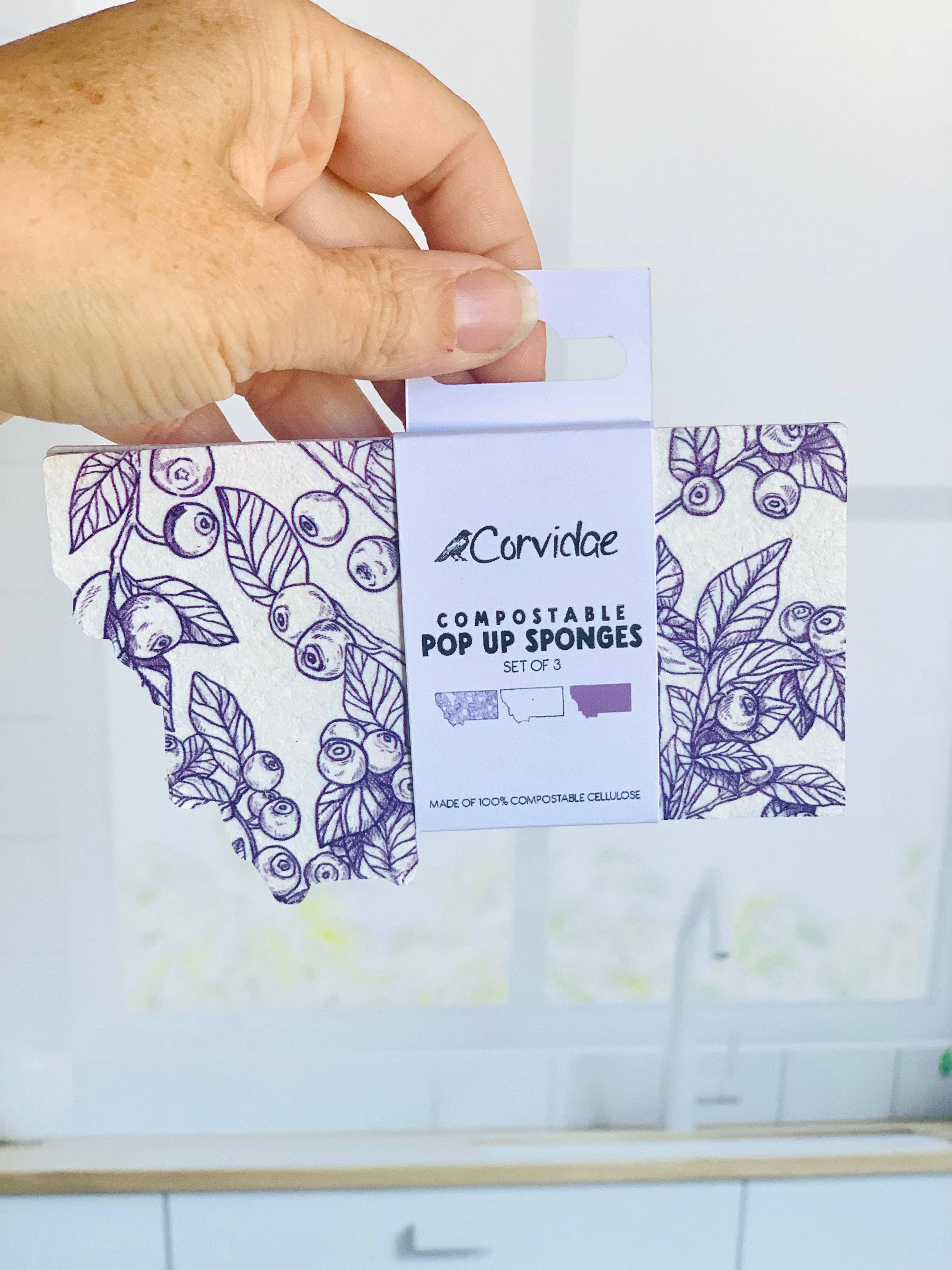 Corvidae drawings & designs - Wholesale Cleaning Sponge - Montana Shaped Compostable Pop Up Sponge - set of 3 - HUCK6