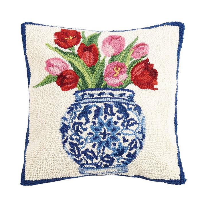 Cojín de Gancho con Tulipanes y Jarrón Chinoiserie - Sally Eckman Roberts para venta al por mayor de Peking Handicraft