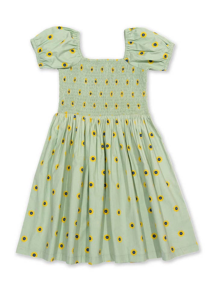 Sunflower Dot Shirred Dress for wholesale by Kite Clothing