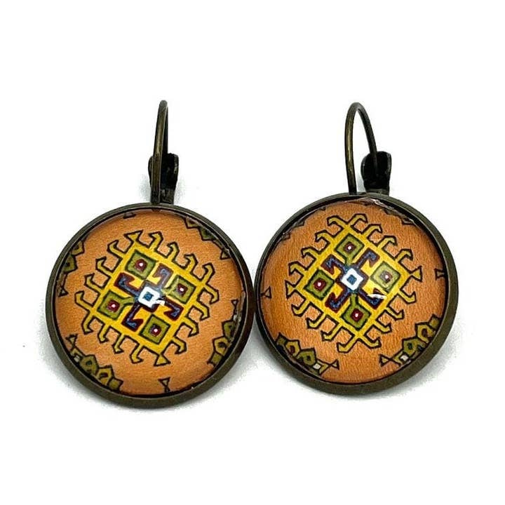 1968 Algerian Stamp - Postage stamp jewelry - Postage Stamp Earrings - French clip earrings in antique bronze finish for wholesale by Postage Stamp Jewelry