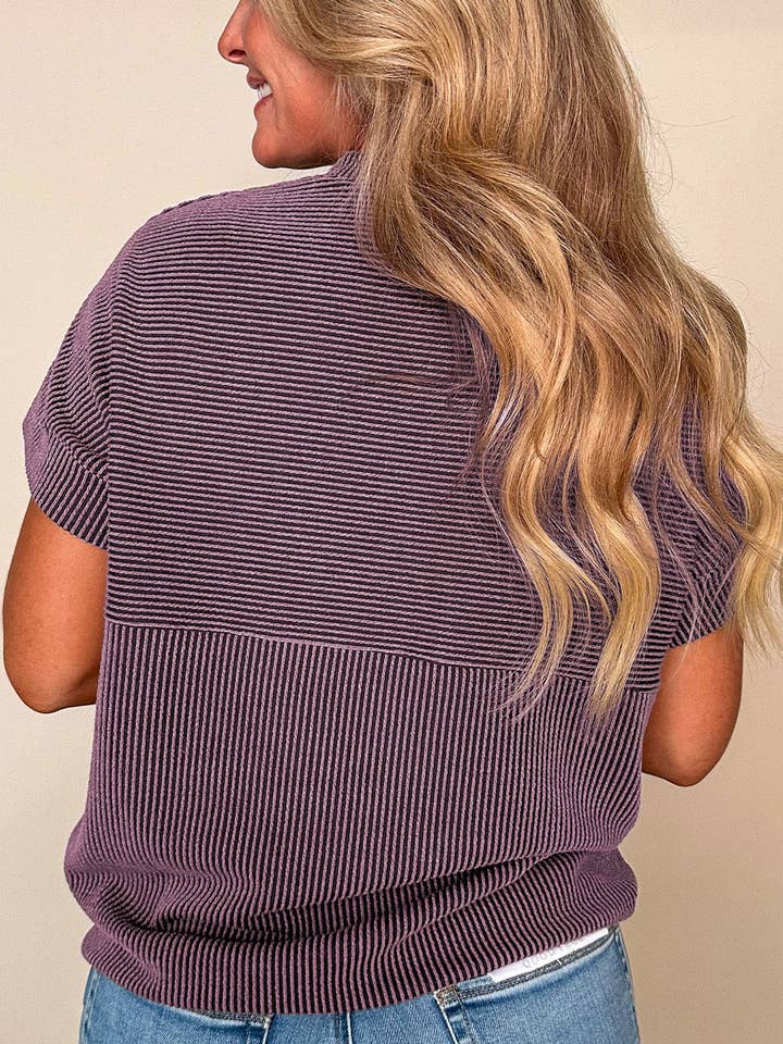 Lovesoft - Wholesale Knit Top - Women's - Toadstool Plain Corded Knit Mock Neck T Shirt