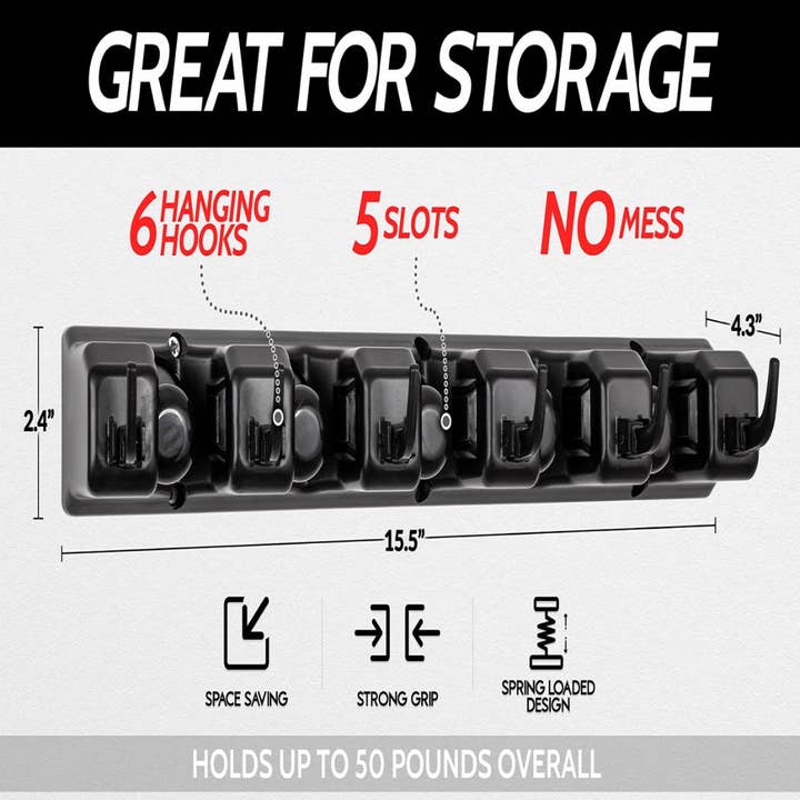 Zulay Kitchen - Wholesale Wall Hook - Mop and Broom Organizer Wall Mount 5 Slots10