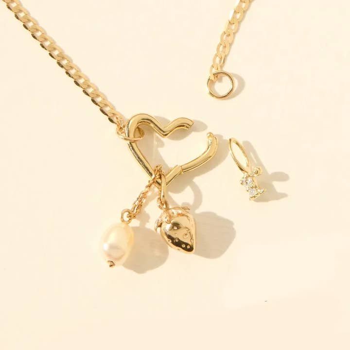 Sweet Cherry Sky - Wholesale Pendant/Charm Necklace - Heart Clasp Charm Necklace 18K Gold Stainless Steel