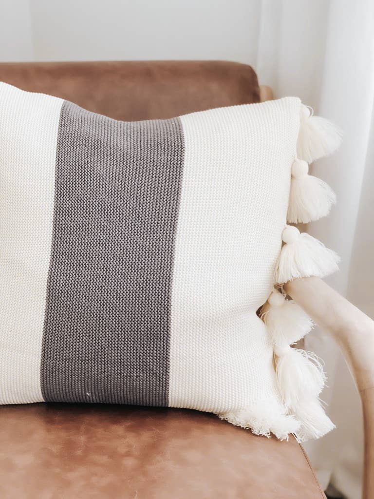 DWELL Home Shoppe - Wholesale Throw/Decorative Pillow - Gray and White Tassel Pillow1