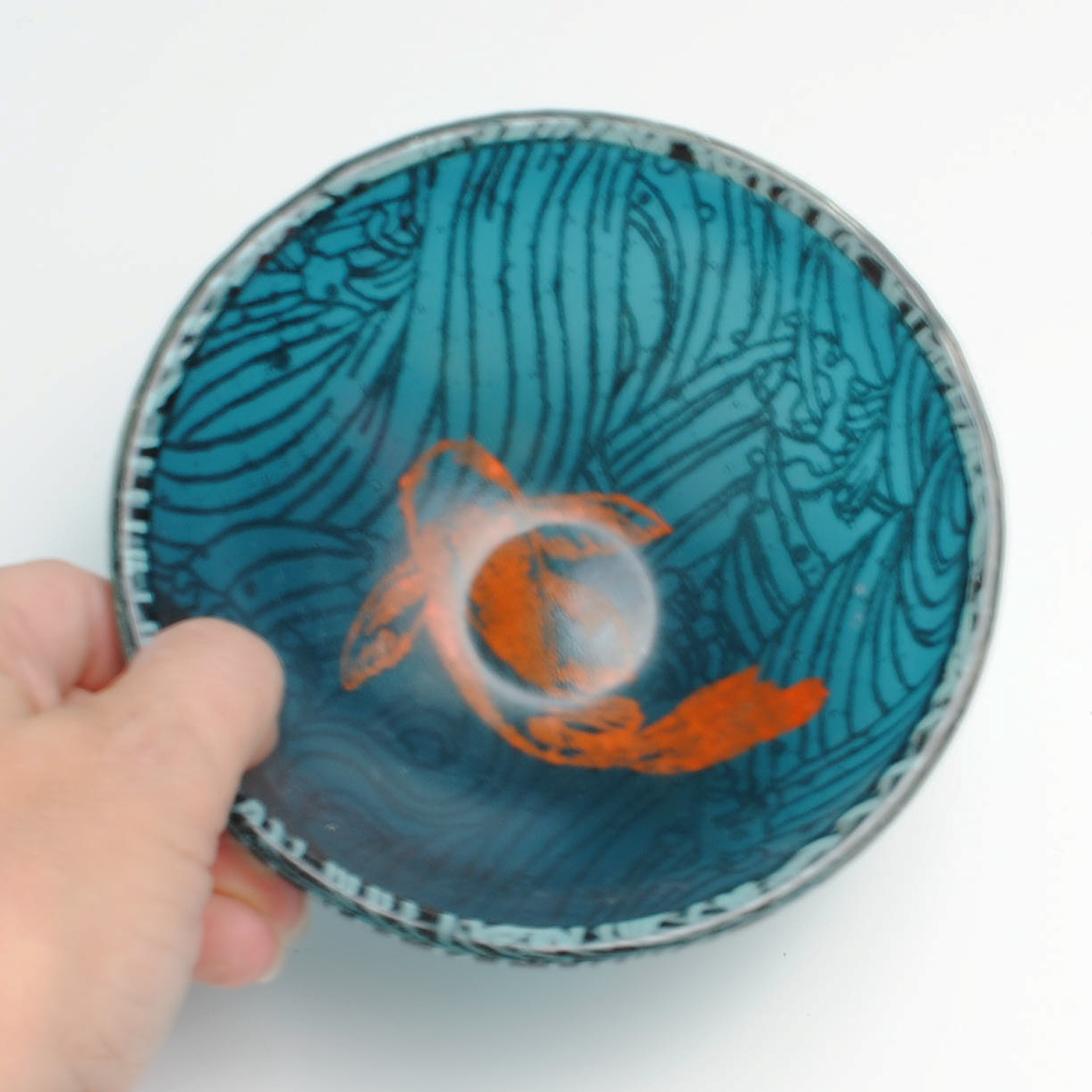 Kiku Handmade | Contemporary Fused Glass Home Goods - Wholesale Decorative Plate/Dish/Bowl - Koi Fused Glass 5" Small Bowl4