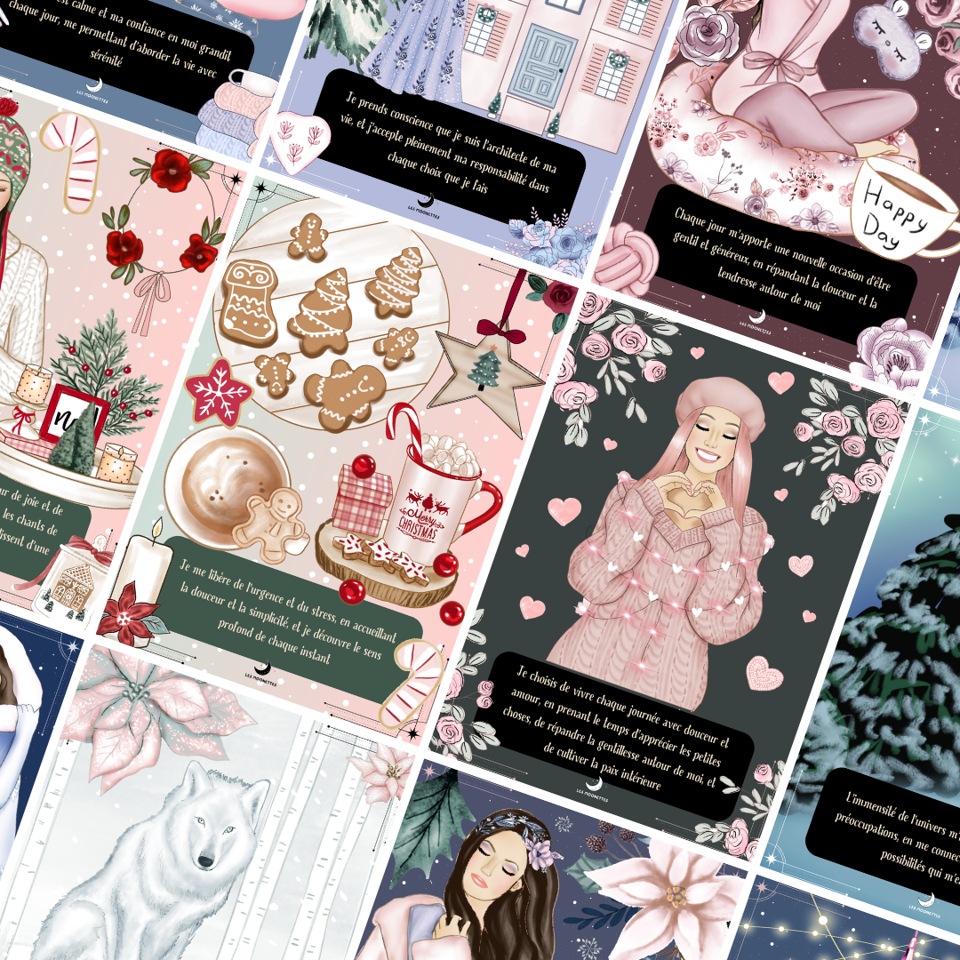Les Moonettes - Venta al por mayor Cartas del tarot - Cartas de afirmaciones positivas para invierno acogedor (32 cartas)6