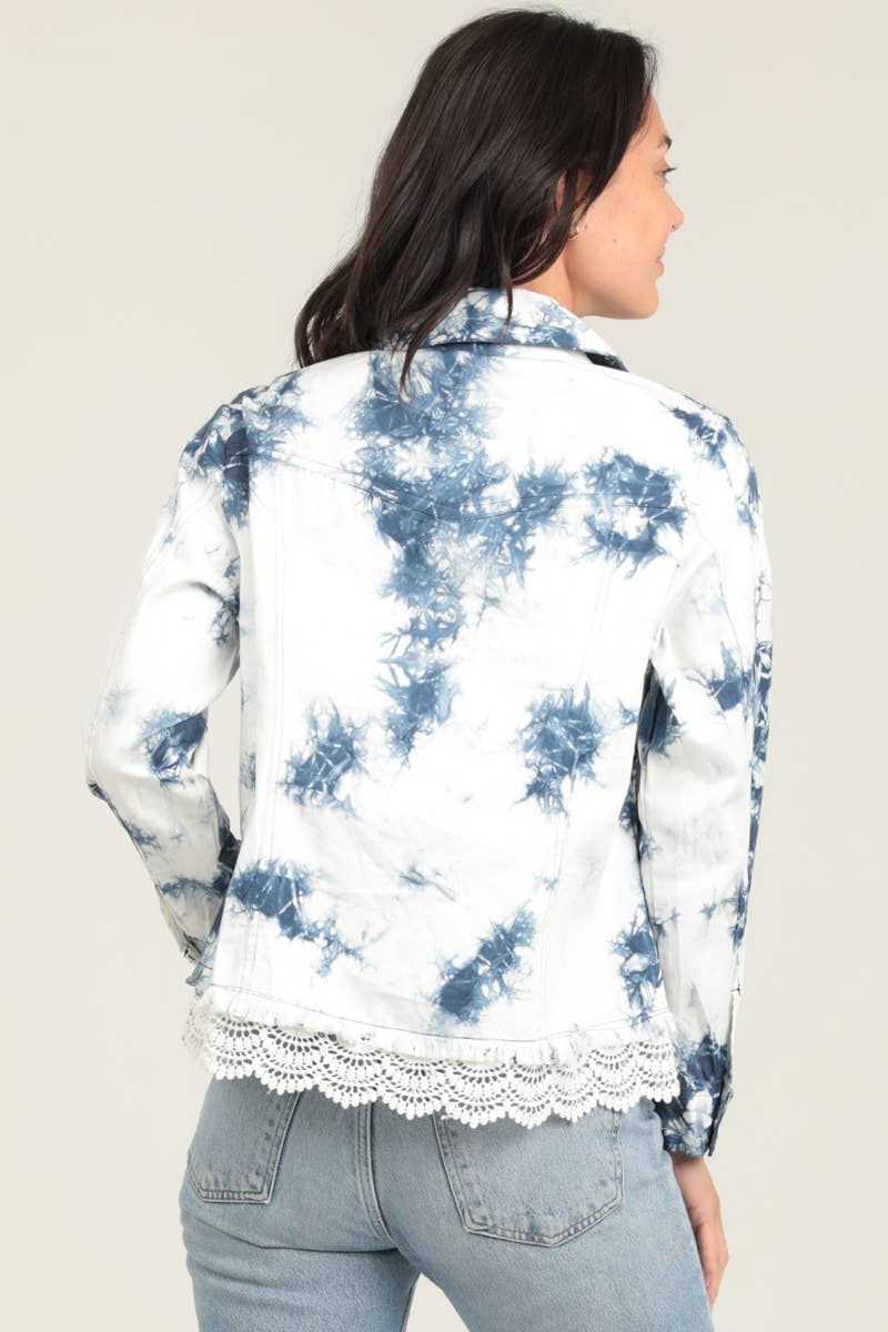 E2T83-ASIS BLEACH TIE DYE WASH DENIM JACKET WITH LACE HEM for wholesale on Faire3