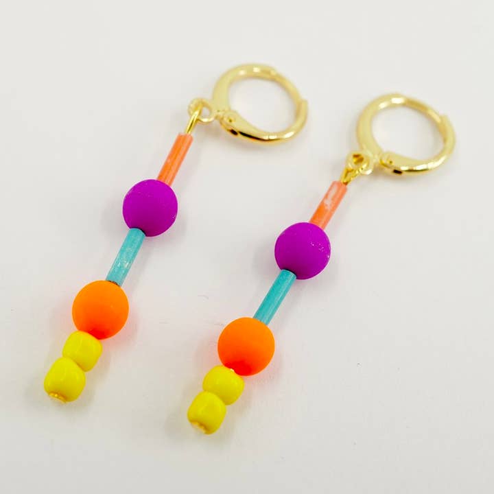 Kaleidoscope Neon Drop Dangle Earrings, Design 3 for wholesale by Copper Bee
