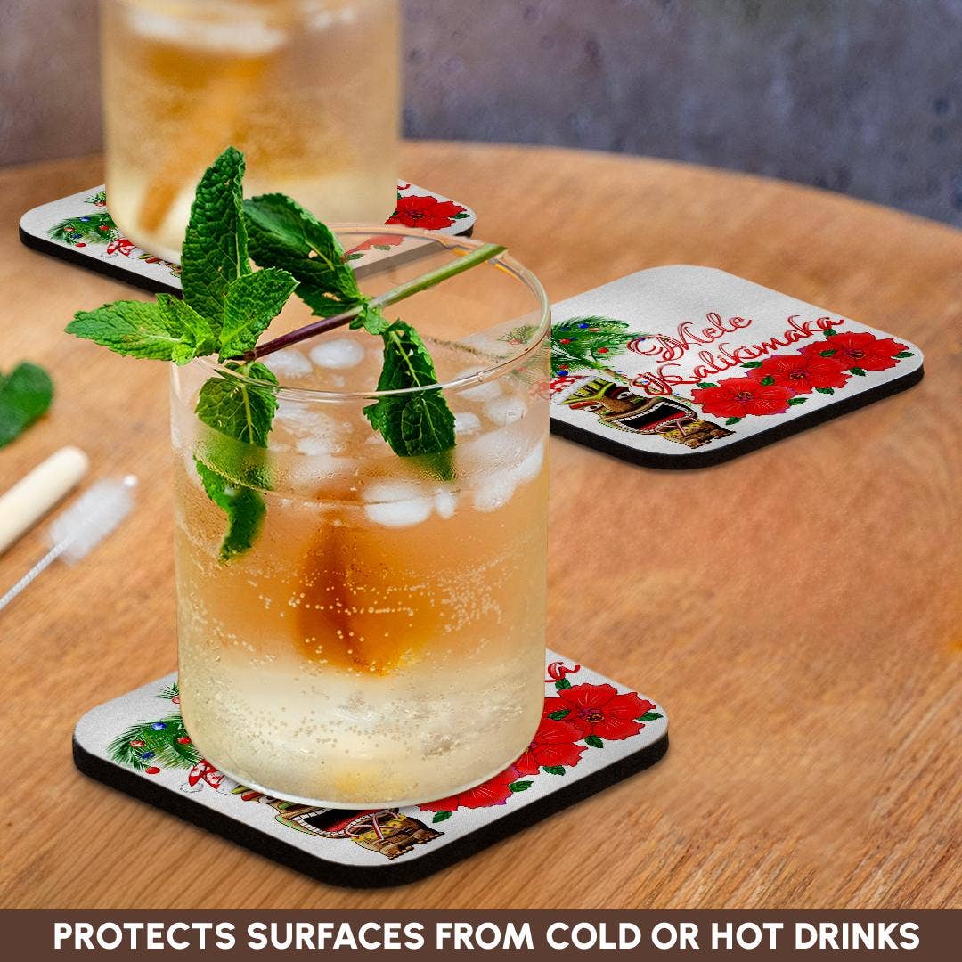 3dRose - Venta al por mayor Posavasos - 3dRose, Mele Kalikimaka, hawaiano para Feliz Navidad y Papá Noel Tiki, Posavasos9