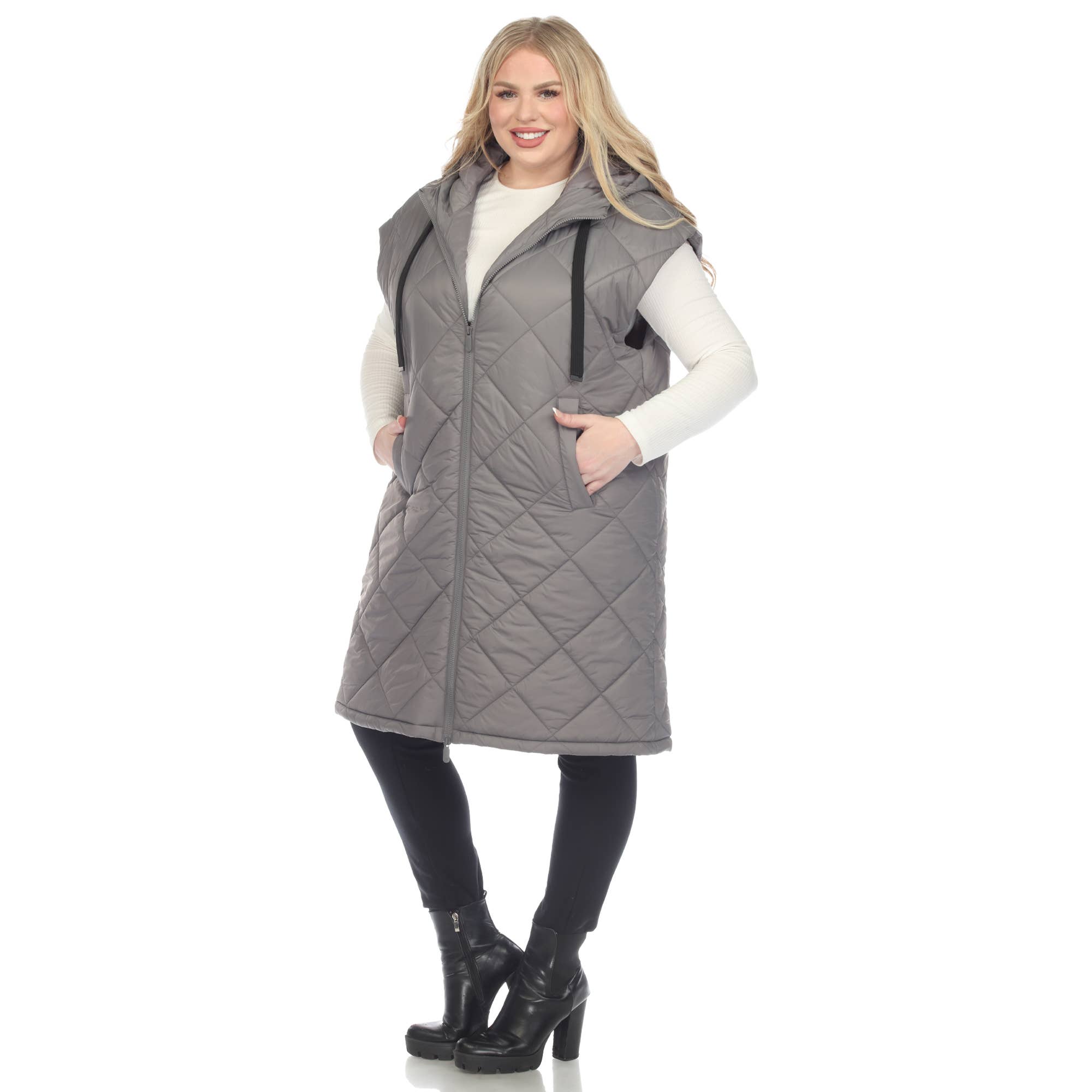 WHITE MARK - Wholesale Outerwear Vest - Women's - Plus Size Diamond Quilted Hooded Puffer Vest16