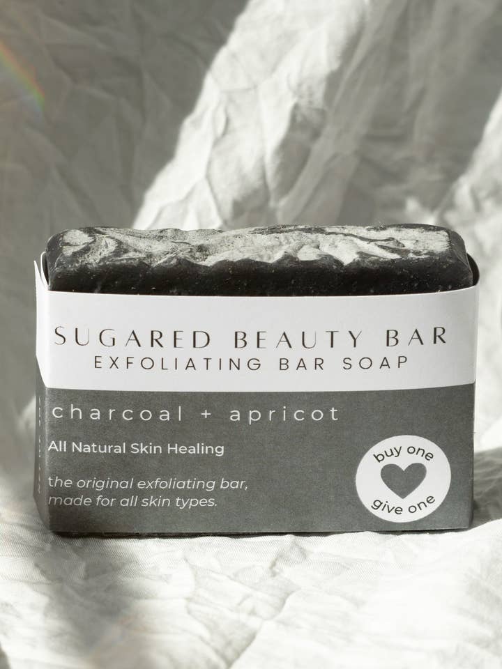 Charcoal + Apricot Exfoliating Bar Soap for wholesale by Sugared Beauty Bar