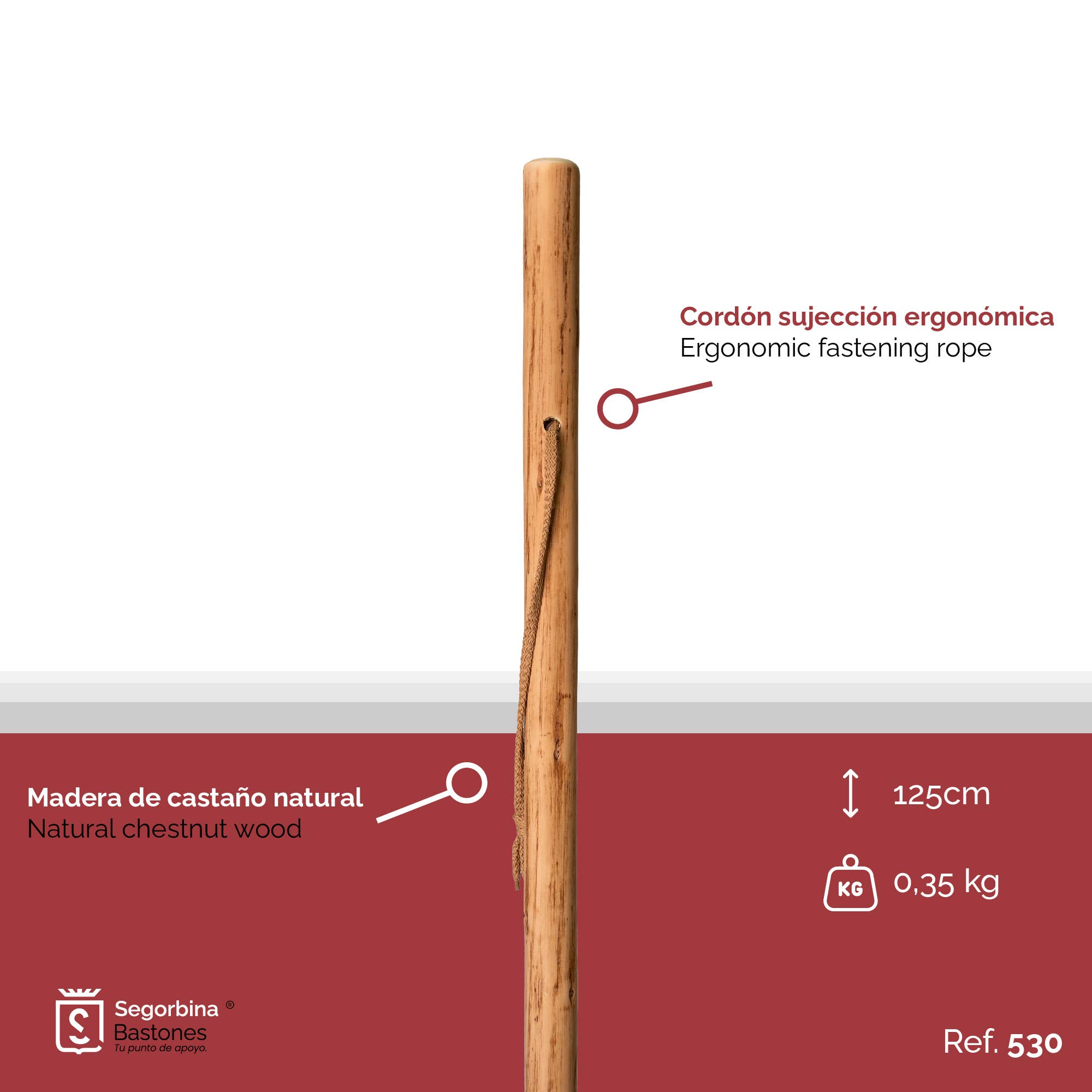 Segorbina BASTONES - Venta al por mayor Accesorios de deporte - Bastón senderismo de castaño natural1
