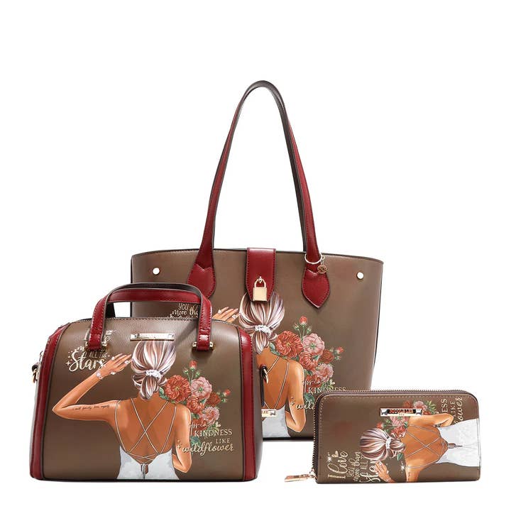 SET17112 BLIND DATE 3 PIECE SET (Tote, Crossbody, Wallet) for wholesale by M&M HANDBAGS, LLC.