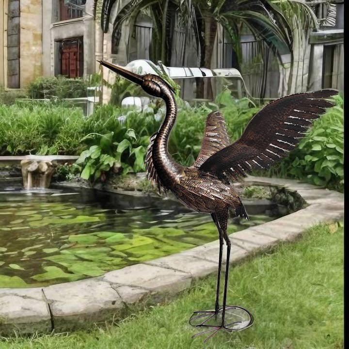 Marissa's Gifts - Wholesale Outdoor Ornament/Decor - Large Bronze with gold brush Heron Dimensions are 79 x 60 x 107cm. | Garden Statue | Bird Yard Art | Outdoor Decor9