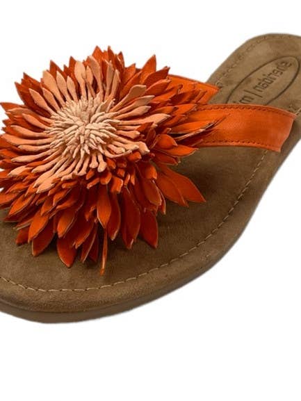 SUNBURST FLOWER LEATHER THONG SANDAL - ORANGE for wholesale by Sheridan Mia
